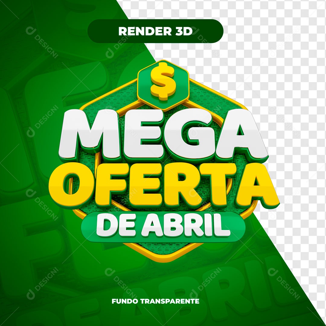 Mega Ofertas de Abril Selo 3D Verde Branco Amarelo para Composição PSD