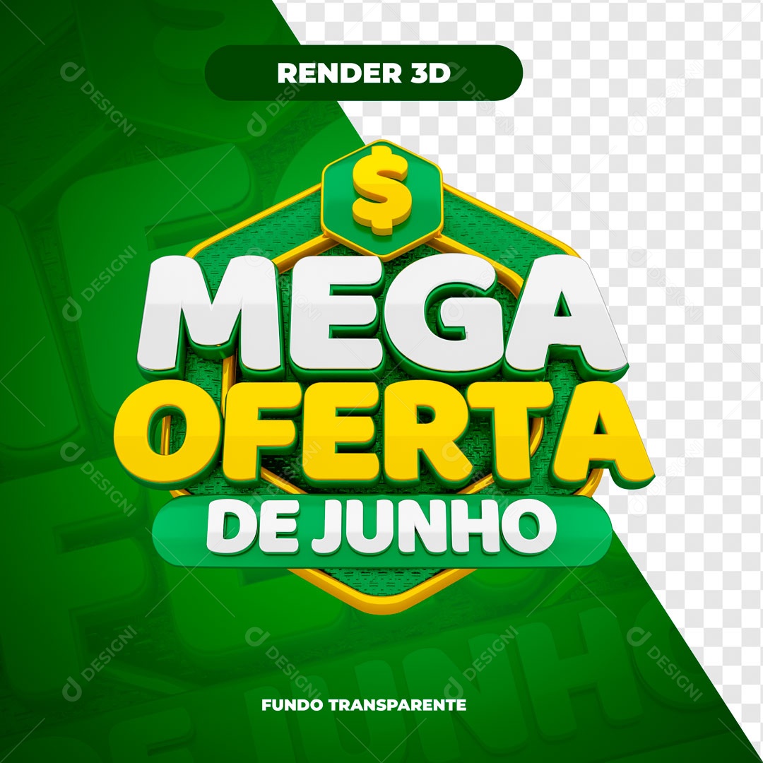 Mega Ofertas de Junho Selo 3D Verde Branco Amarelo para Composição PSD