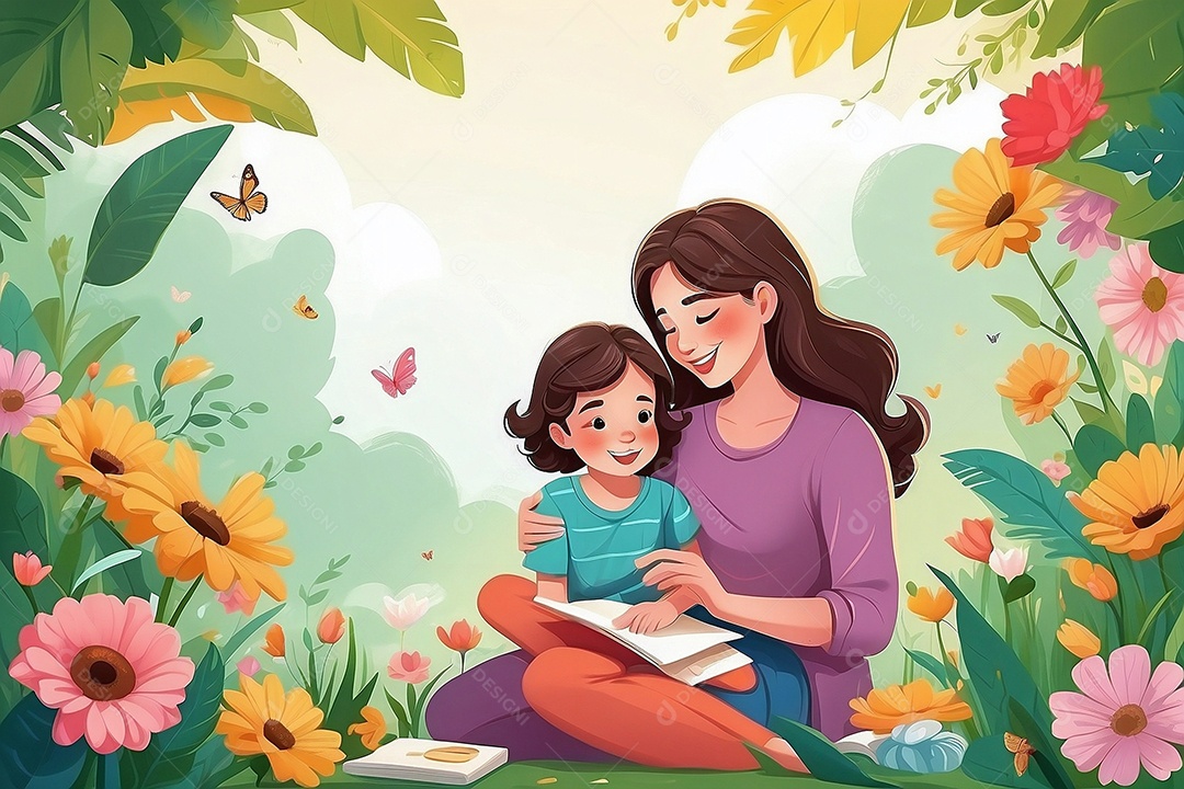 Dia das Mães Interação entre uma mãe feliz e seus filhos IA generativa