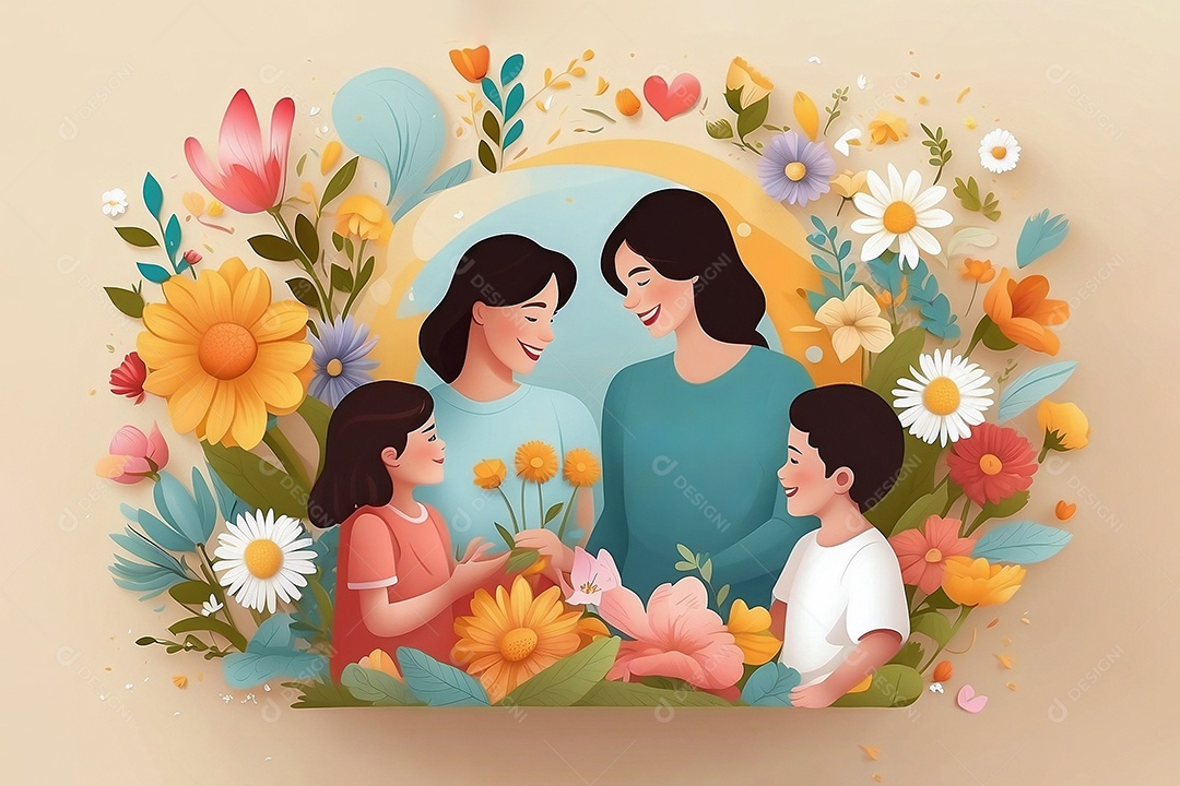 Dia das Mães Interação entre uma mãe feliz e seus filhos IA generativa