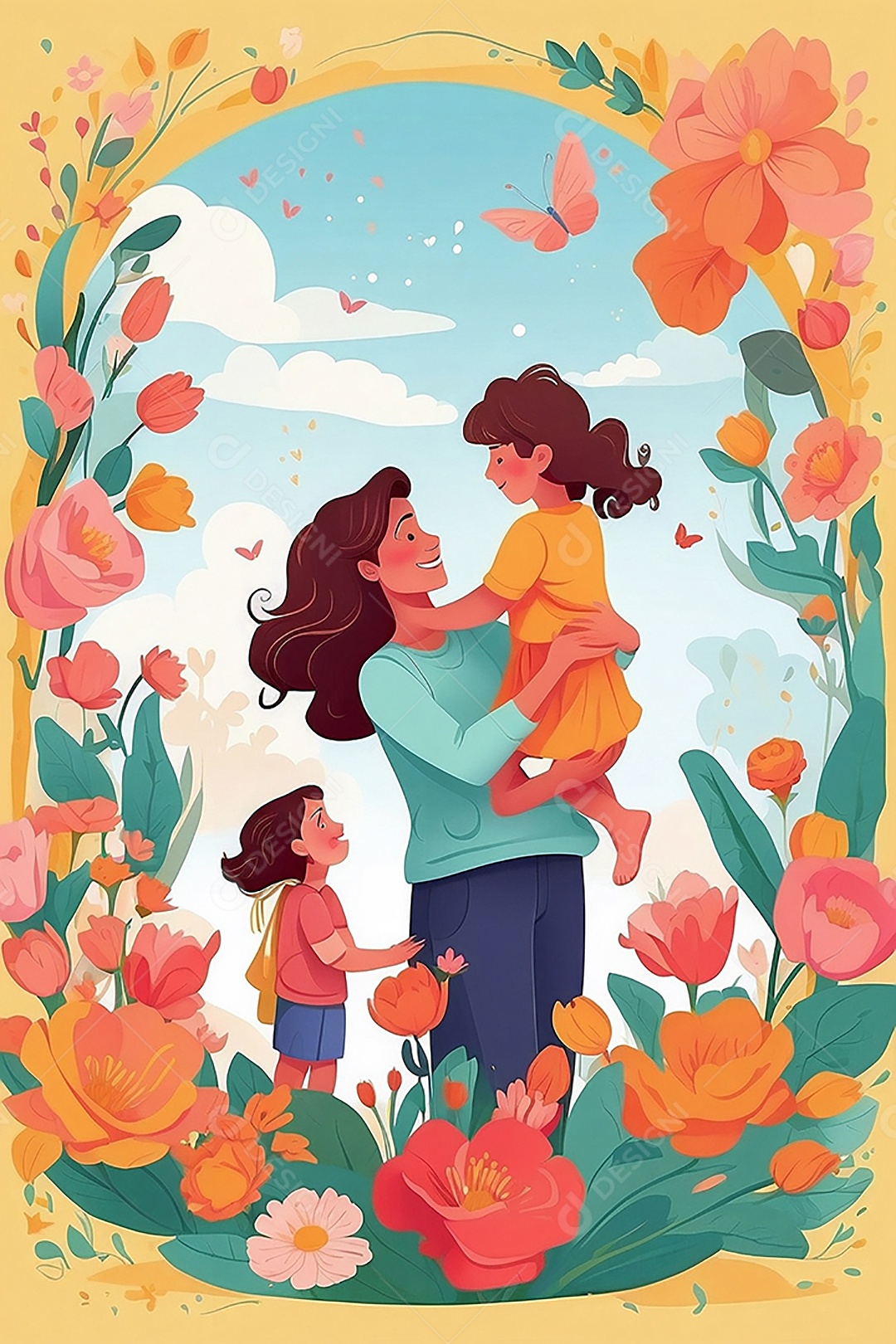 Dia das Mães Interação entre uma mãe feliz e seus filhos IA generativa