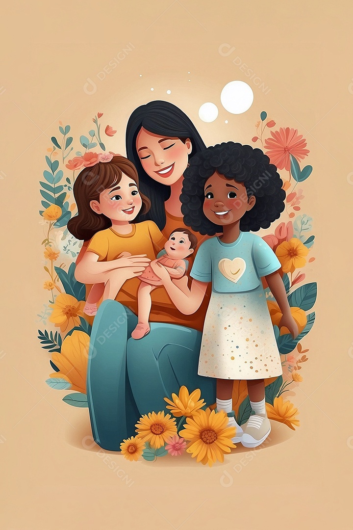 Dia das mães interação entre uma mãe feliz e seus filhos IA generativa