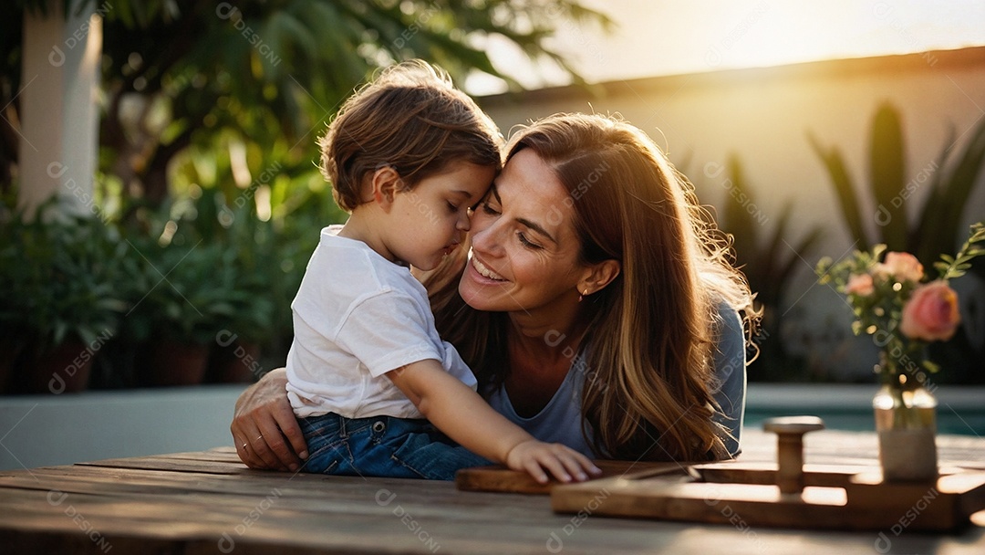 Dia das Mães Interação entre uma mãe feliz e seus filhos