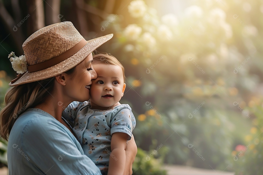 Dia das Mães Interação entre uma mãe feliz e seus filhos