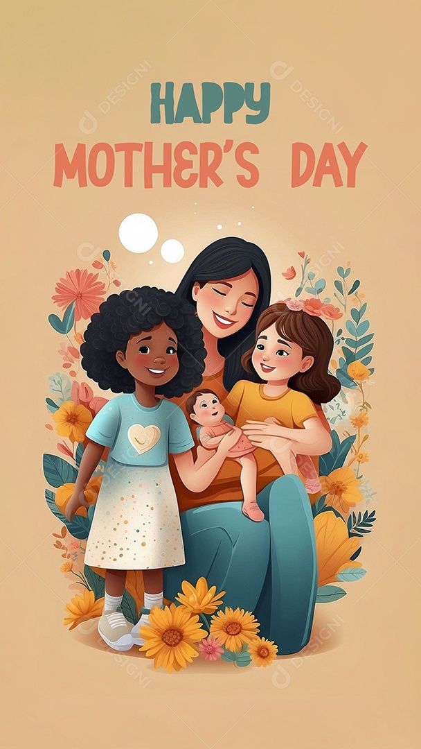 Dia das Mães Interação entre uma mãe feliz e seus filhos IA generativa