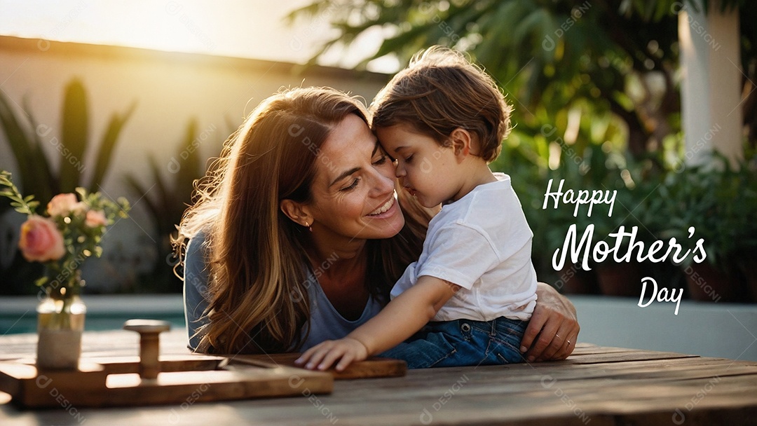 Dia das Mães Interação entre uma mãe feliz e seus filhos IA generativa