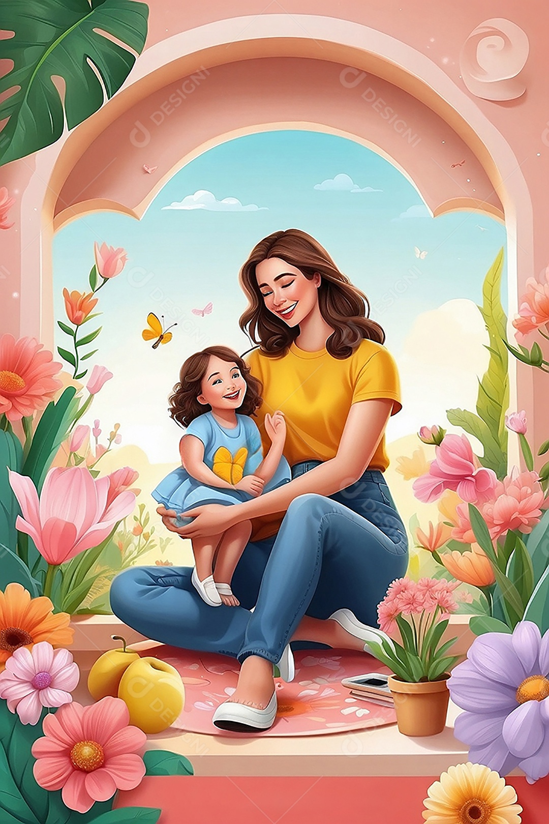 Dia das Mães Interação entre uma mãe feliz e seus filhos IA generativa