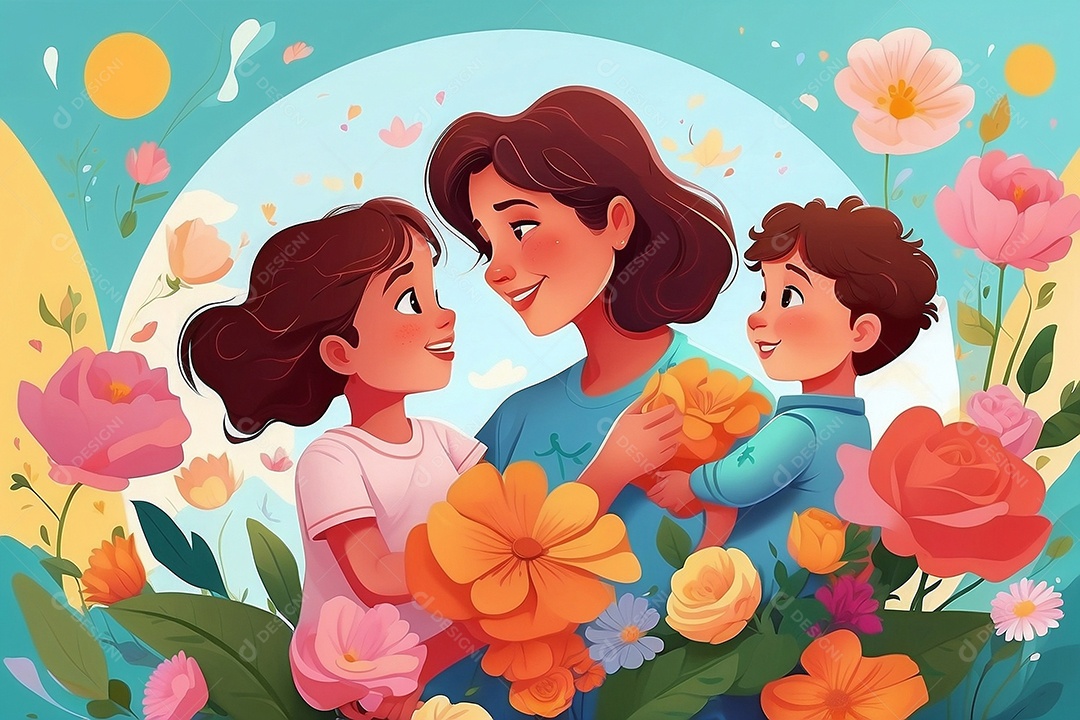Dia das Mães Interação entre uma mãe feliz e seus filhos IA generativa