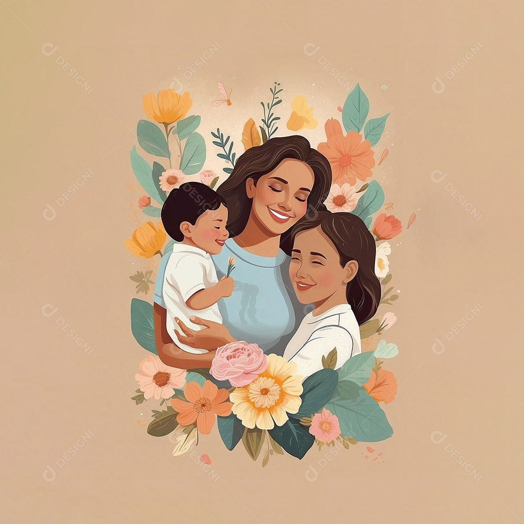 Dia das Mães Interação entre uma mãe feliz e seus filhos IA generativa