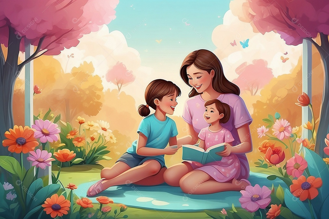 Dia das Mães Interação entre uma mãe feliz e seus filhos IA generativa