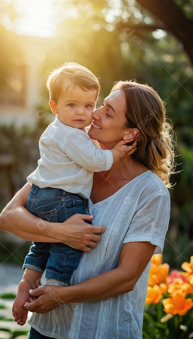 Dia das Mães Interação entre uma mãe feliz e seus filhos