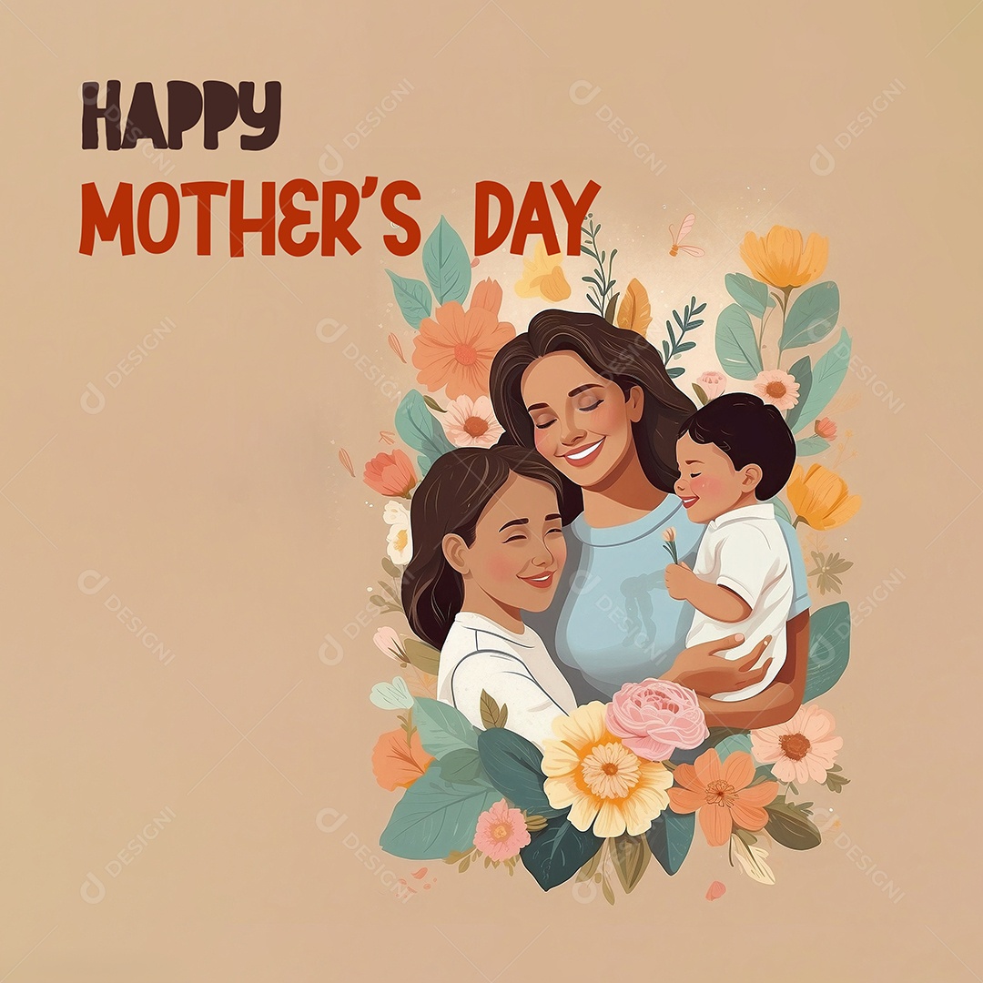 Dia das mães interação entre uma mãe feliz e seus filhos IA generativa