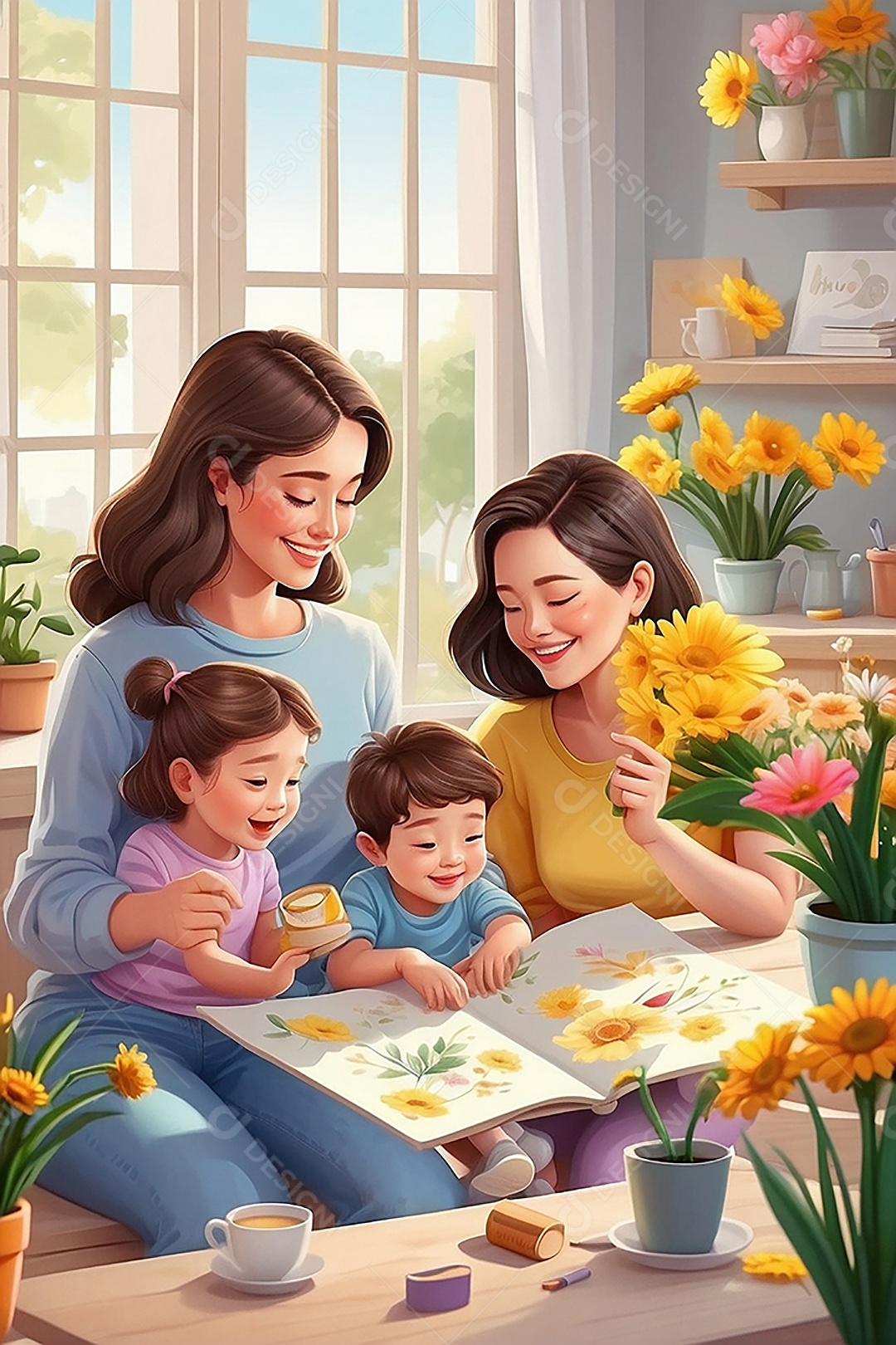 Dia das Mães Interação entre uma mãe feliz e seus filhos IA generativa