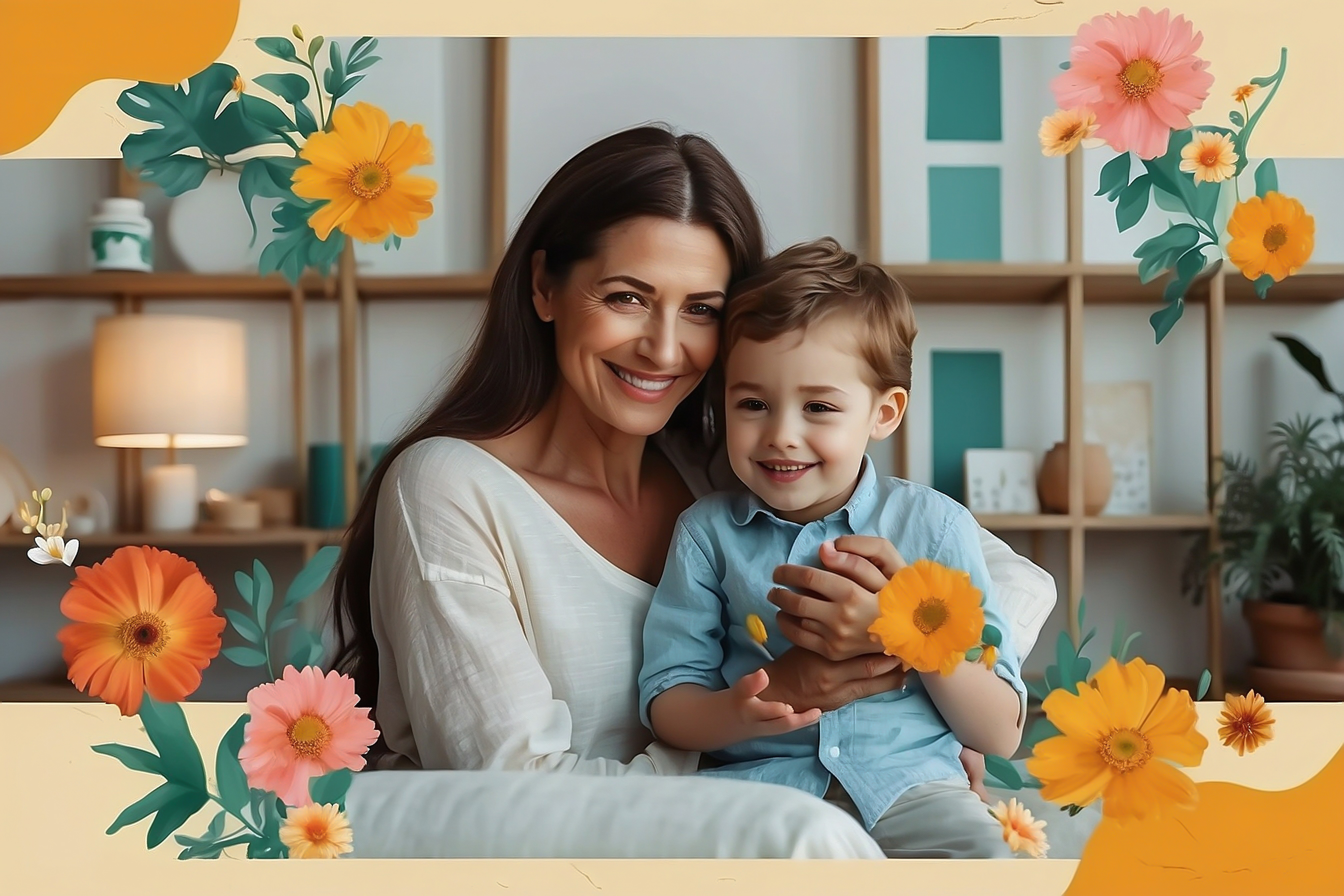 Dia das Mães Interação entre uma mãe feliz e seus filhos IA generativa