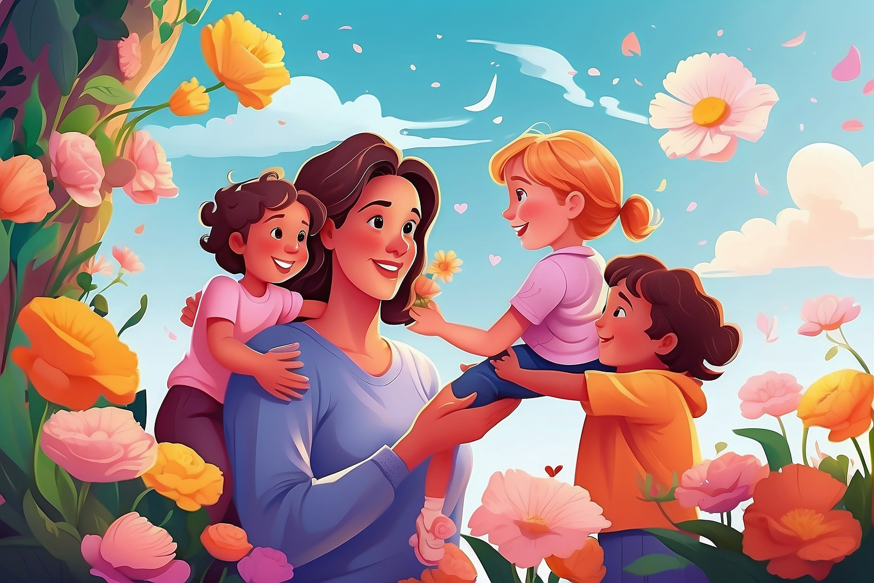 Dia das Mães Interação entre uma mãe feliz e seus filhos IA generativa