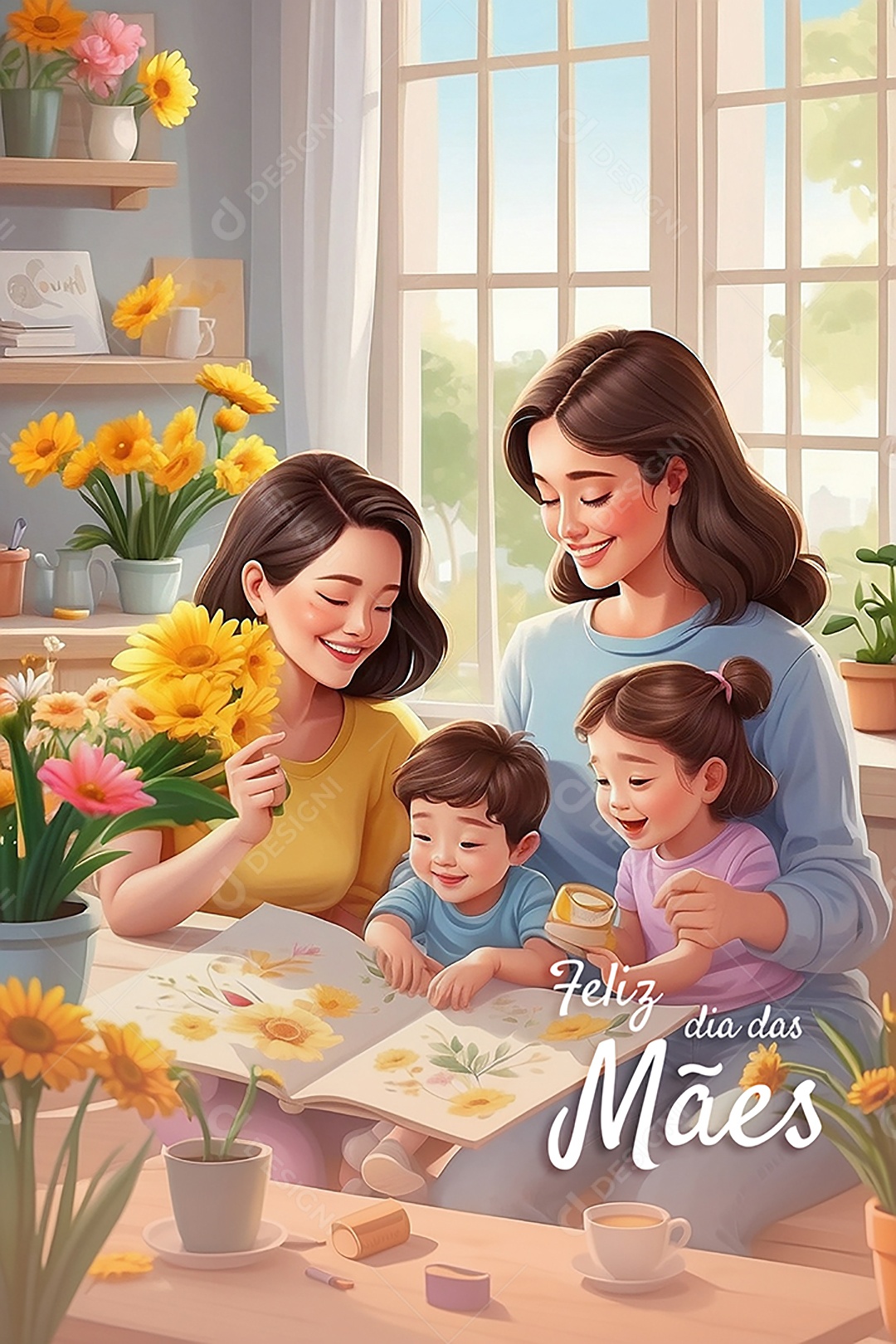 Dia das Mães Interação entre uma mãe feliz e seus filhos IA generativa