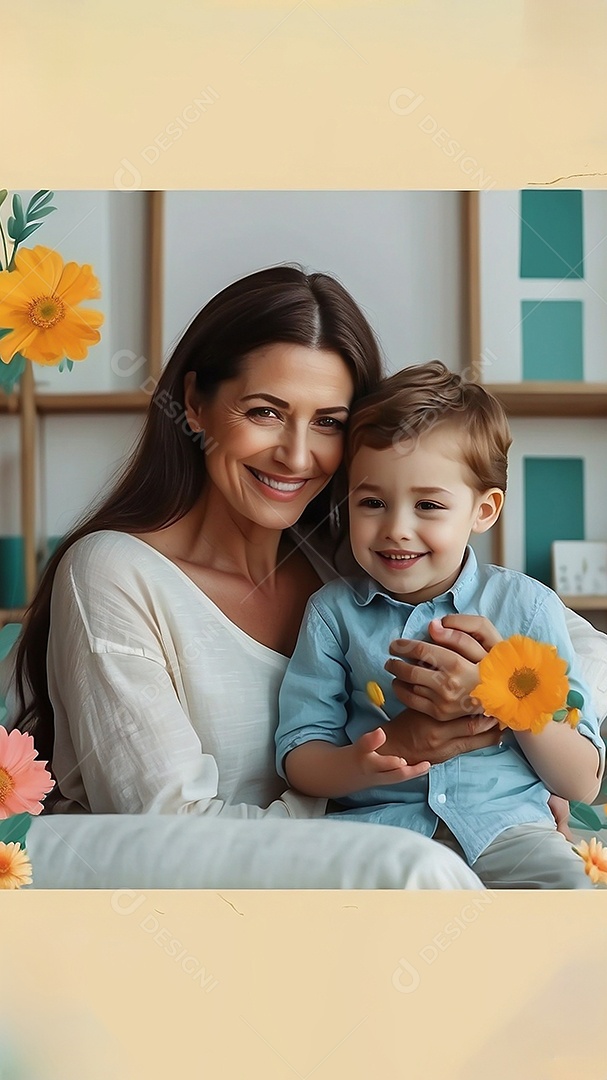 Dia das Mães Interação entre uma mãe feliz e seus filhos IA generativa