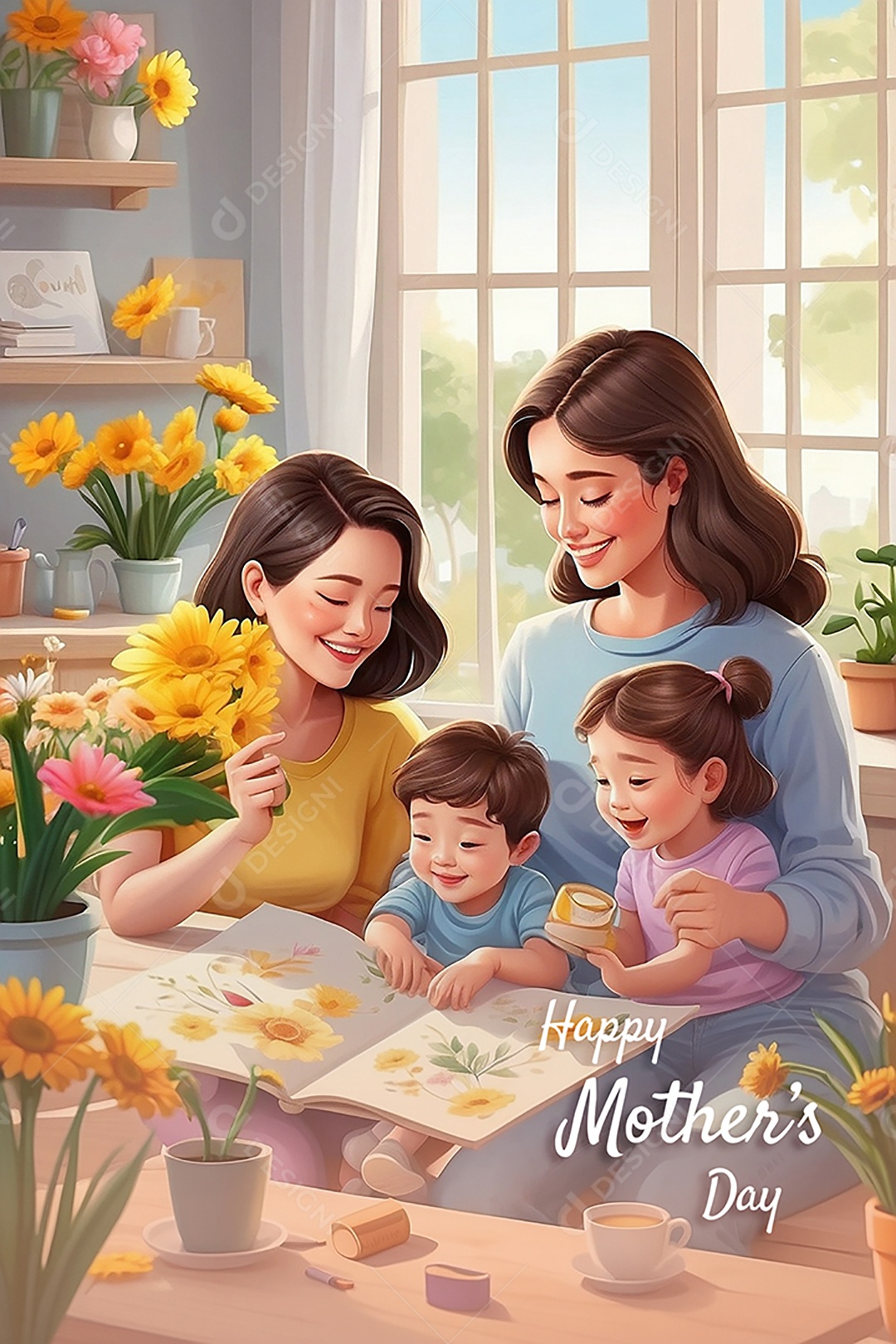 Dia das Mães Interação entre uma mãe feliz e seus filhos IA generativa