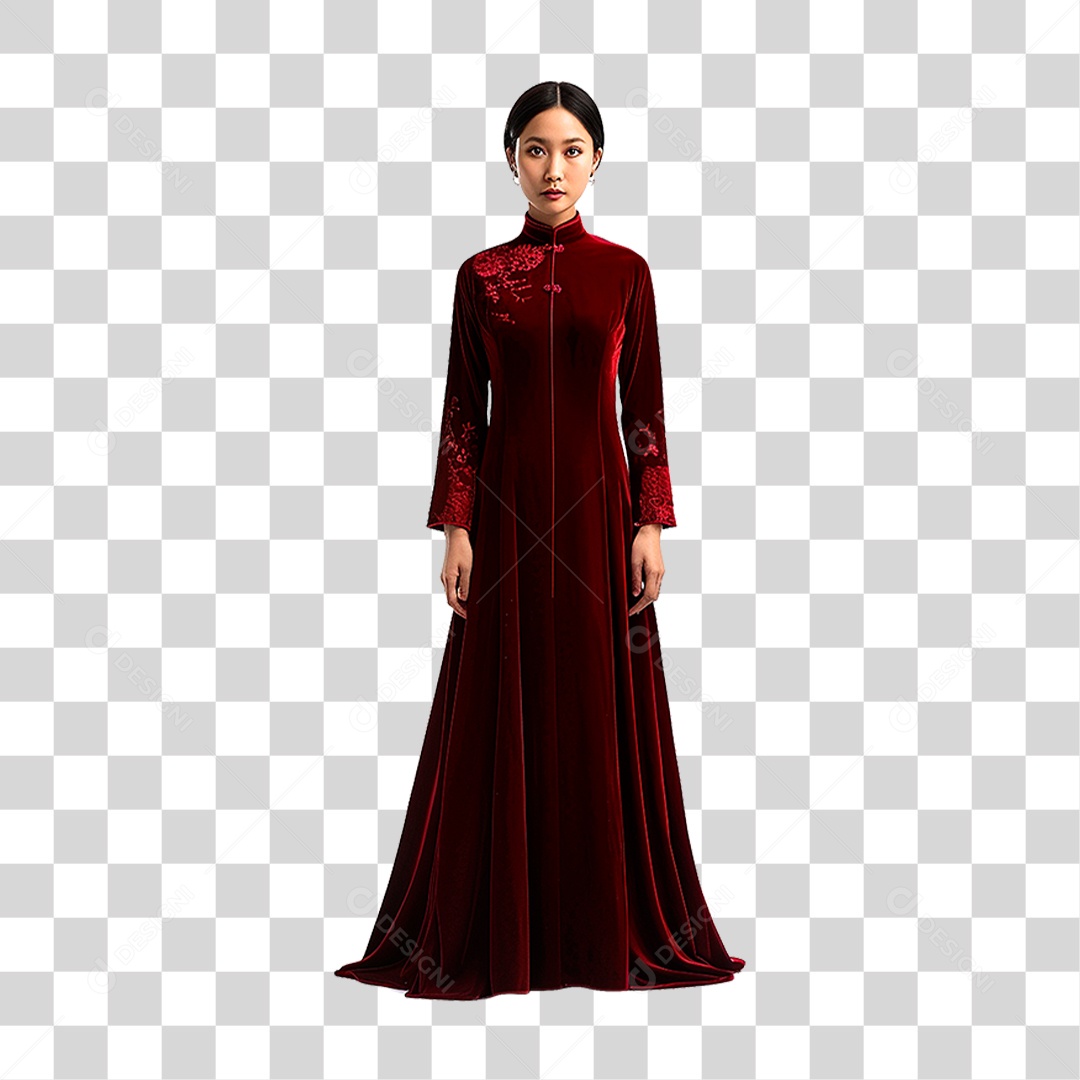 Mulher de Vestido Vermelho PNG Transparente