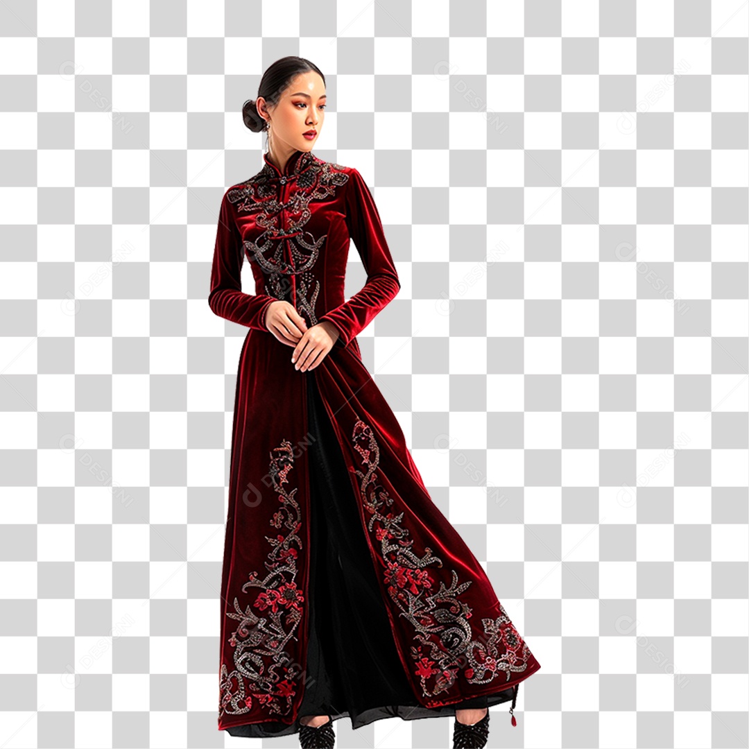 Mulher de Vestido Vermelho PNG Transparente