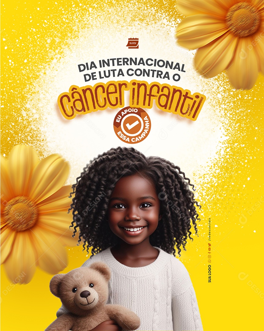 Social Media Dia internacional de Luta Contra o Câncer Infantil 15 de Fevereiro PSD Editável