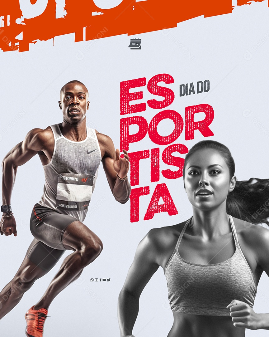 Social Media Dia do Esportista 19 de Fevereiro PSD Editável