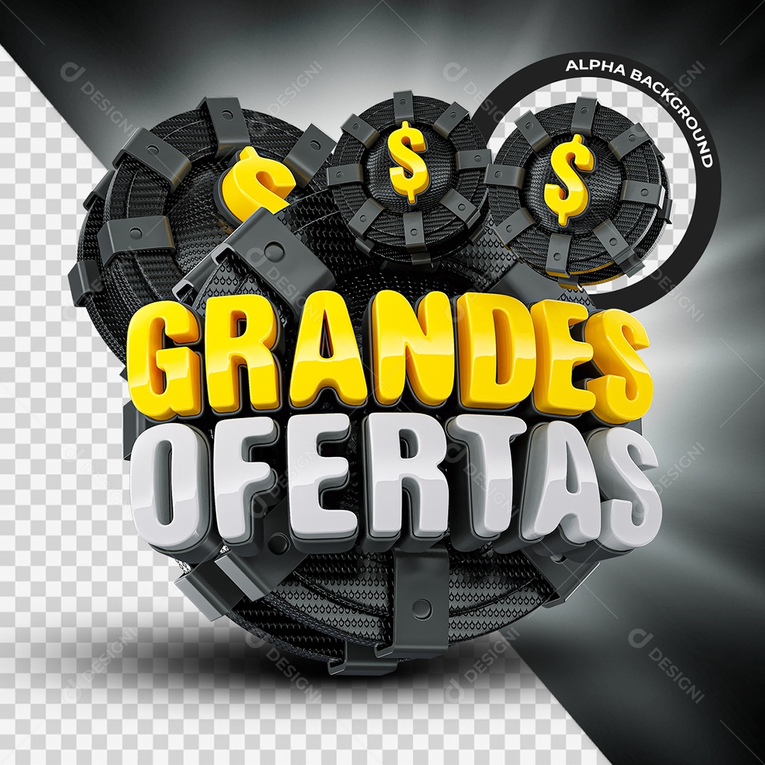 Grandes Ofertas Selo 3D Branco e Amarelo para Composição PSD