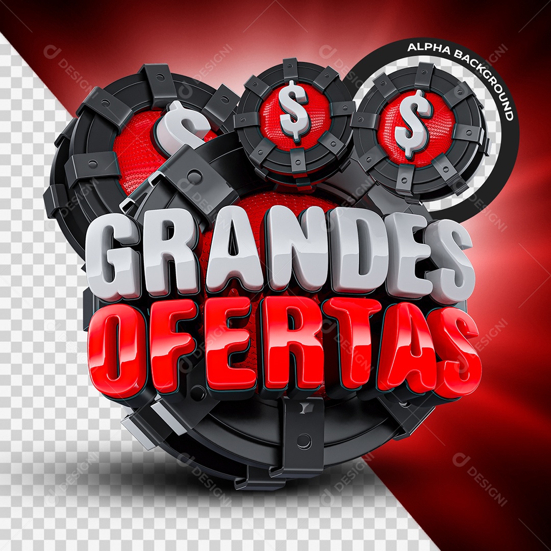 Grandes Ofertas Selo 3D Branco e Vermelho para Composição PSD