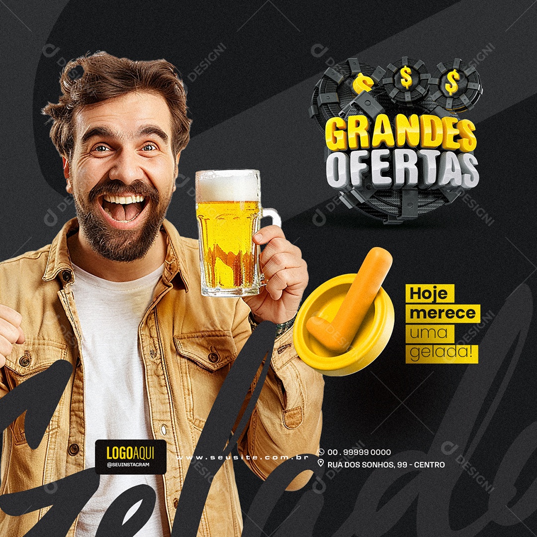 Grandes Ofertas Bar Hoje merece uma gelada Social Media PSD Editável