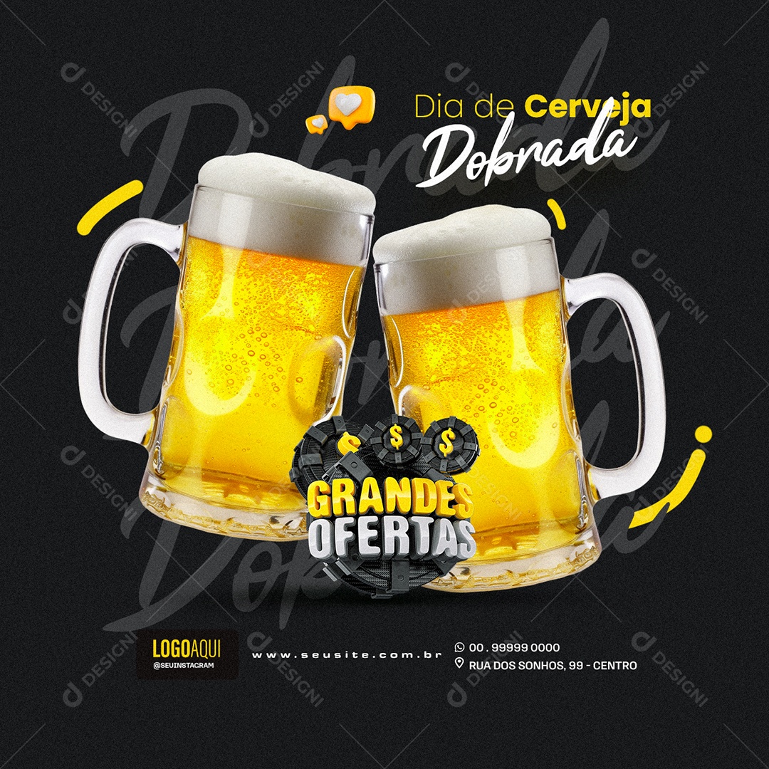 Grandes Ofertas Bar Dia de Cerveja Dobrada Social Media PSD Editável