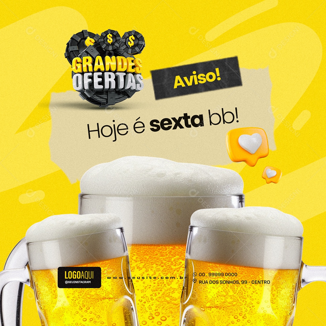 Grandes Ofertas Bar Aviso Hoje é sexta bb Social Media PSD Editável