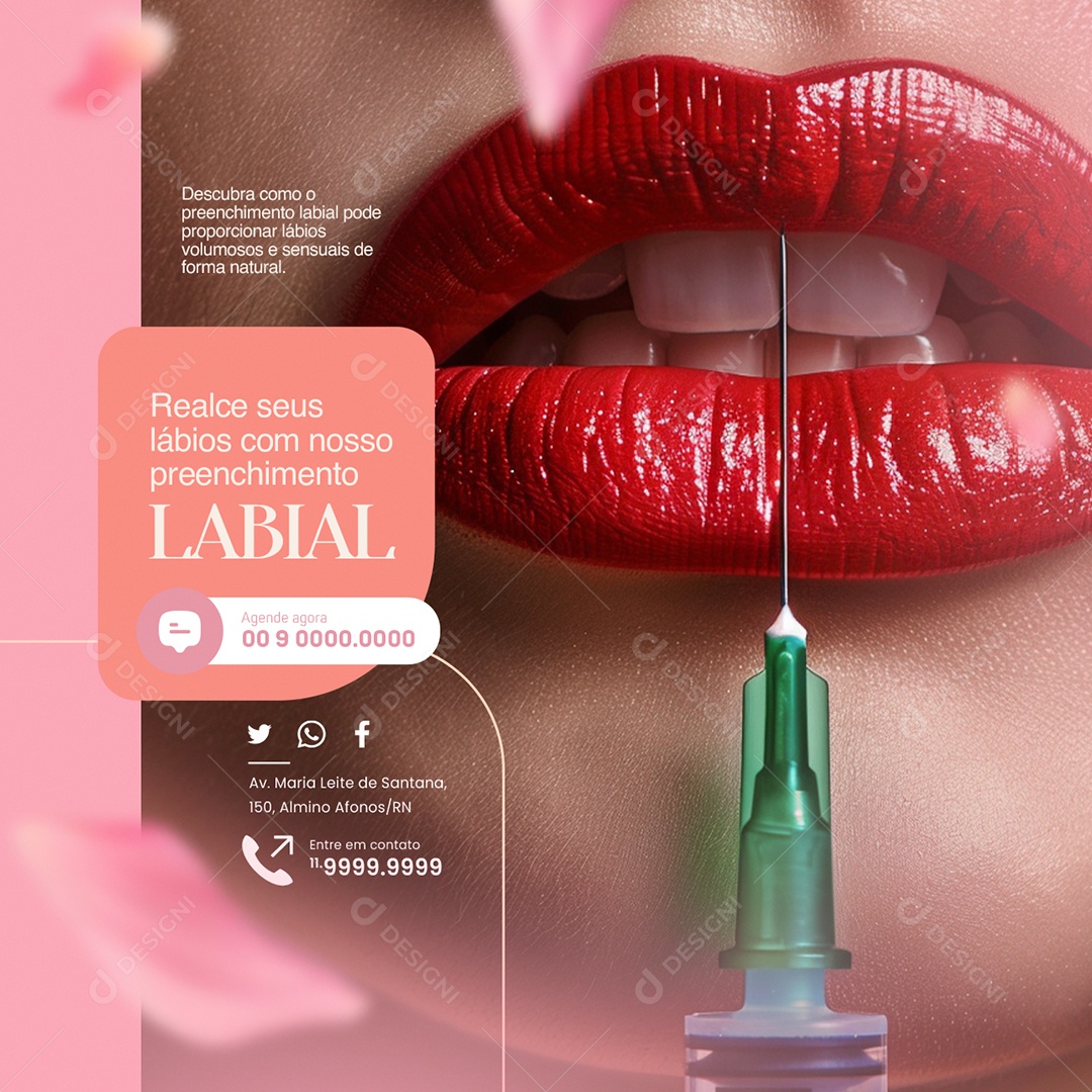 Clínica Estética Harmonização Realce seus lábios com nosso preenchimento labial Social Media PSD Editável