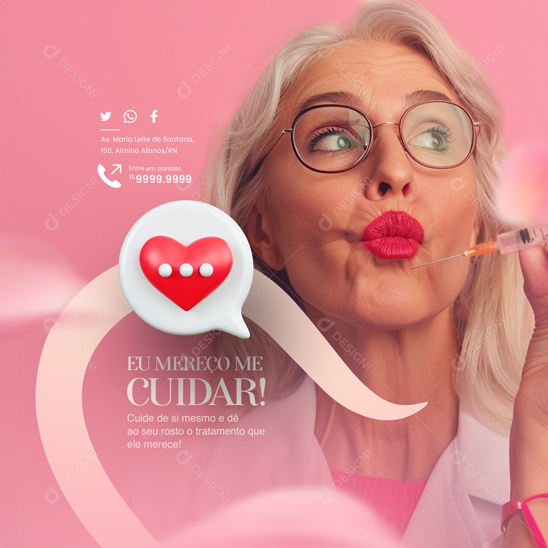 Clínica Estética Harmonização Eu mereço me cuidar Social Media PSD Editável