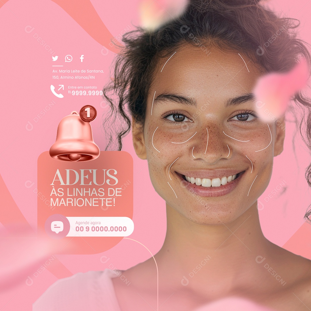 Clínica Estética Harmonização Adeus as linhas de Marionete Social Media PSD Editável