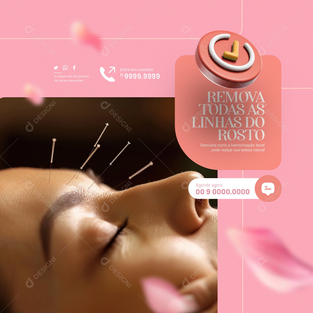 Clínica Estética Harmonização Remova todas as linhas do rosto Agende agora Social Media PSD Editável