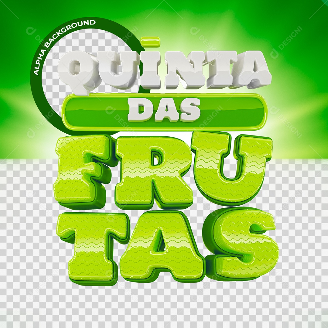 Quinta das Frutas Selo 3D Branco e Verde para Composição PSD