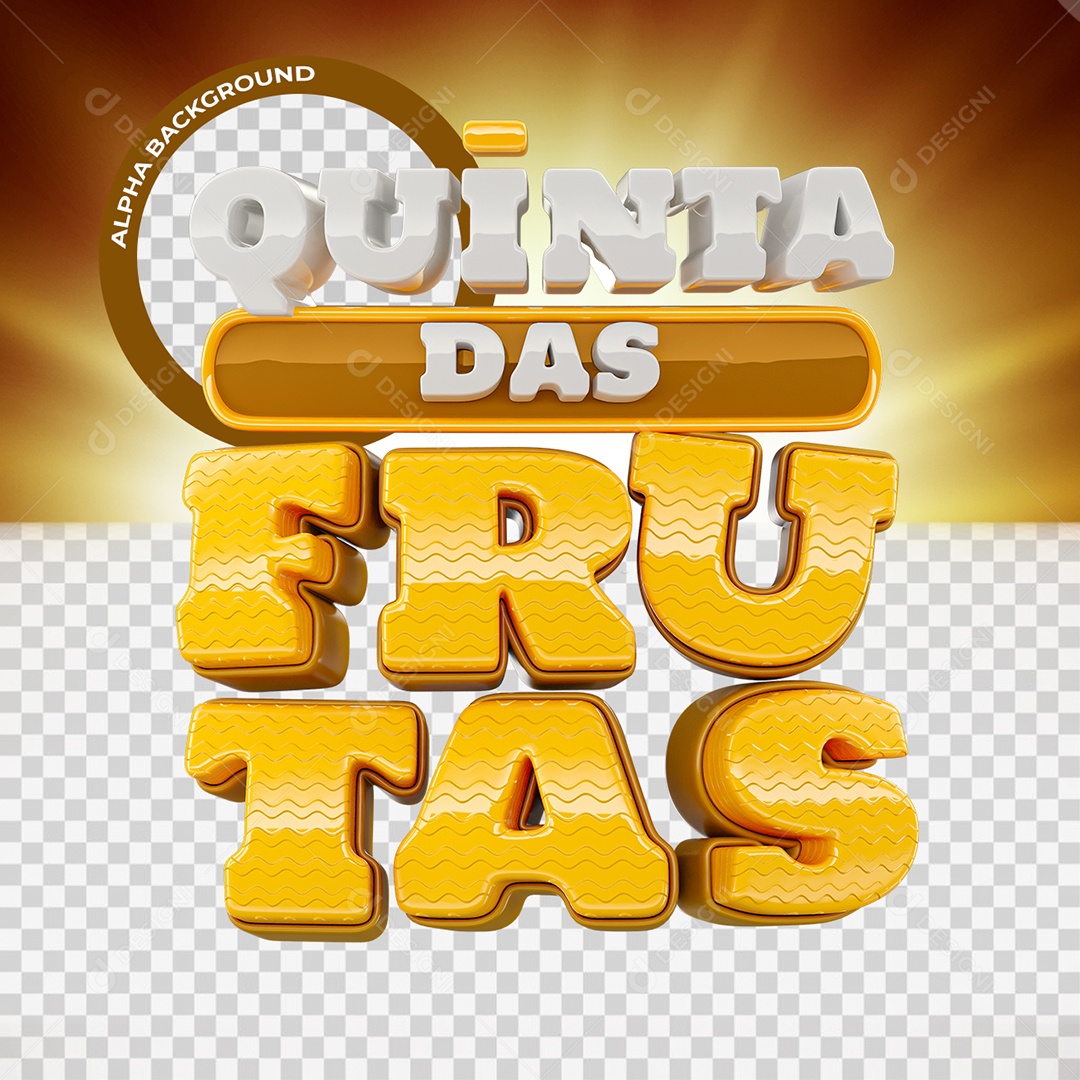 Quinta das Frutas Selo 3D Branco e Amarelo para Composição PSD