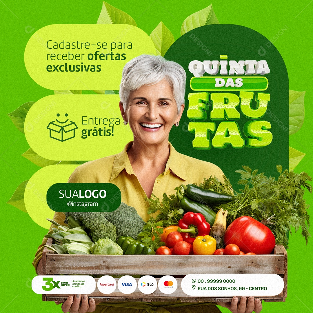 Quinta das Frutas Hortifruti Cadastre se para receber ofertas exclusivas Social Media PSD Editável