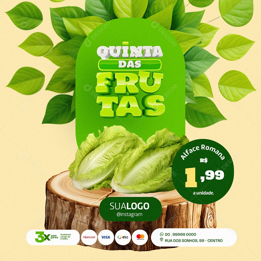 Quinta das Frutas Hortifruti Alface Romana Social Media PSD Editável