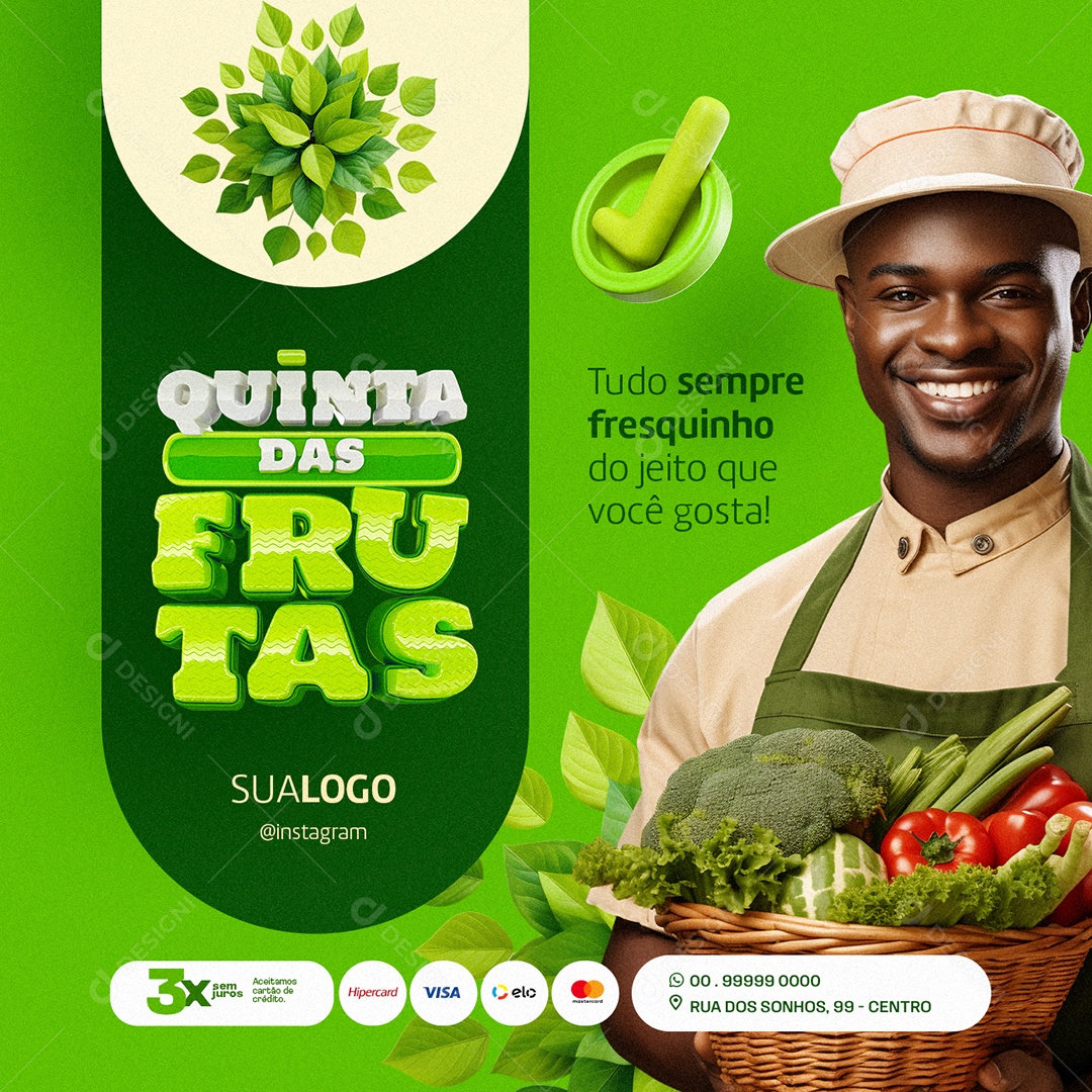 Quinta das Frutas Hortifruti Tudo sempre fresquinho Social Media PSD Editável