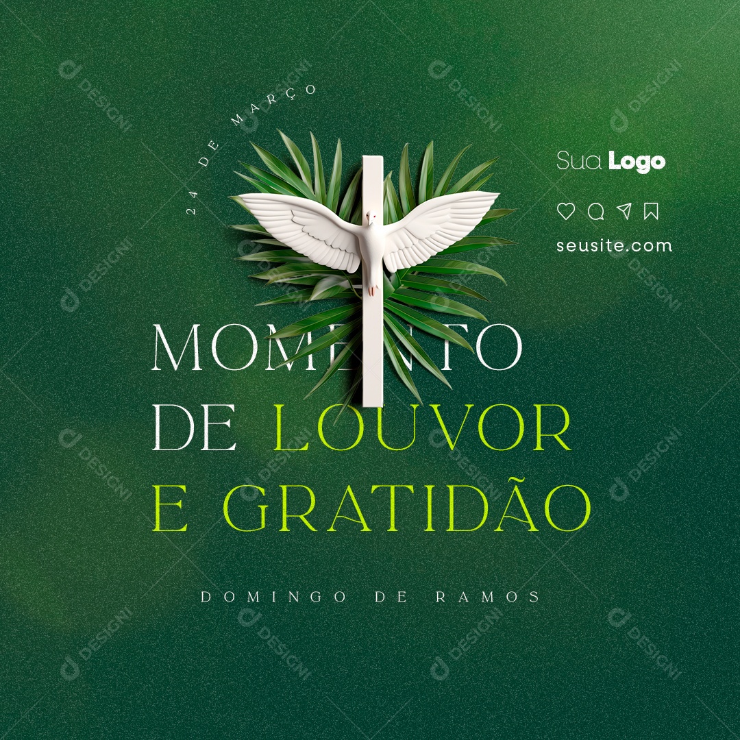 Domingo de Ramos Momento de Louvor e Gratidão Social Media PSD Editável