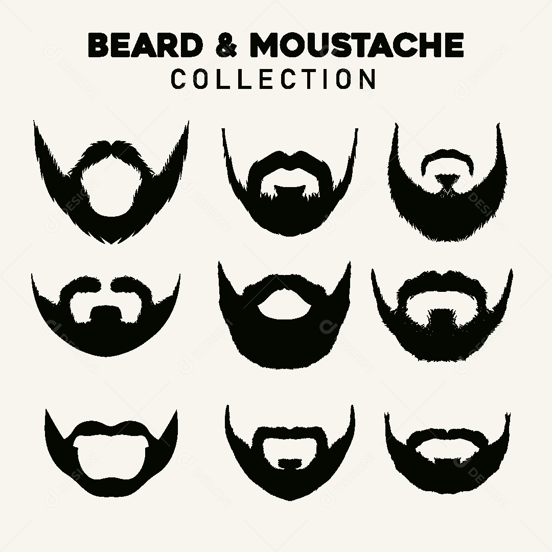 Conjunto de Barba e Bigode Ilustração Vetor EPS