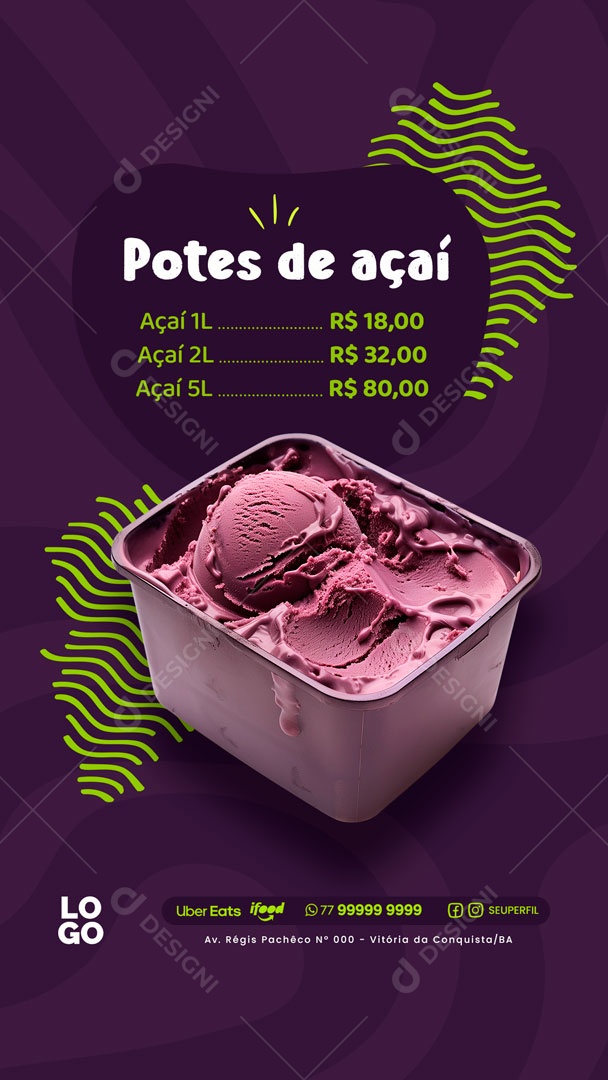 Story Açaiteria Potes de Açaí Social Media PSD Editável