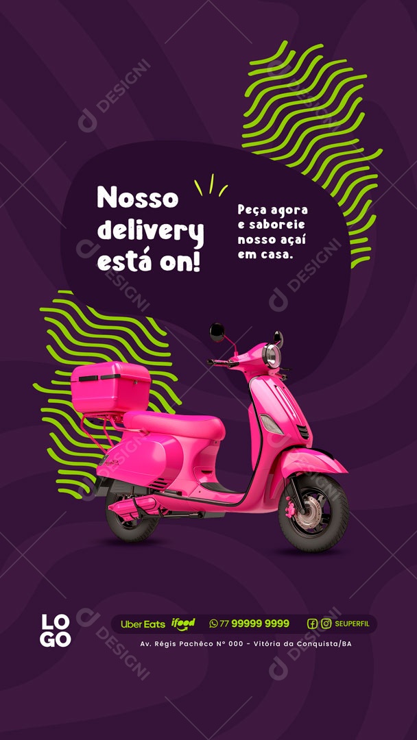 Story Açaiteria nosso Delivery está On Peça Agora e Saboreie nosso Açaí Social Media PSD Editável