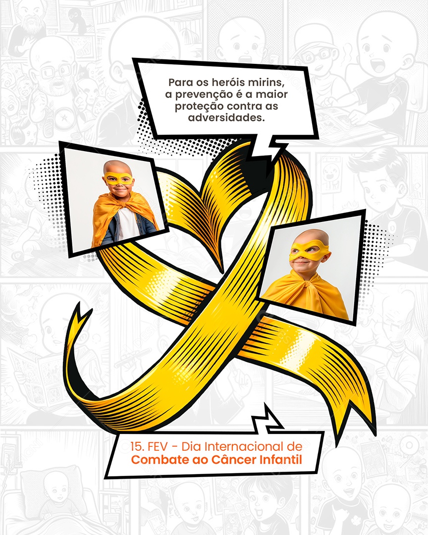 Dia internacional do Câncer Infantil 15 de Fevereiro Proteção Contra as Adversidade Social Media PSD Editável