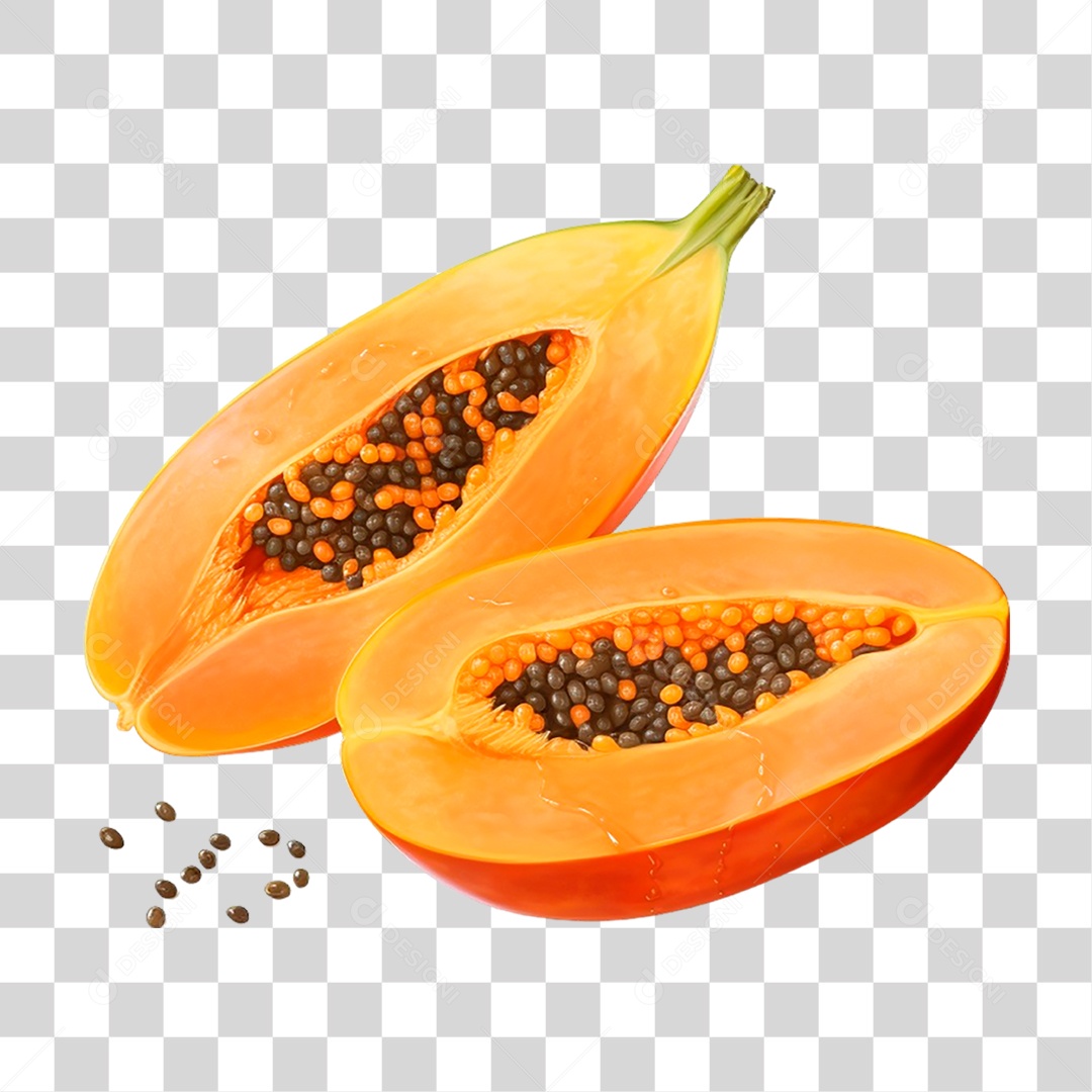 Mamão Cortado ao Meio PNG Transparente