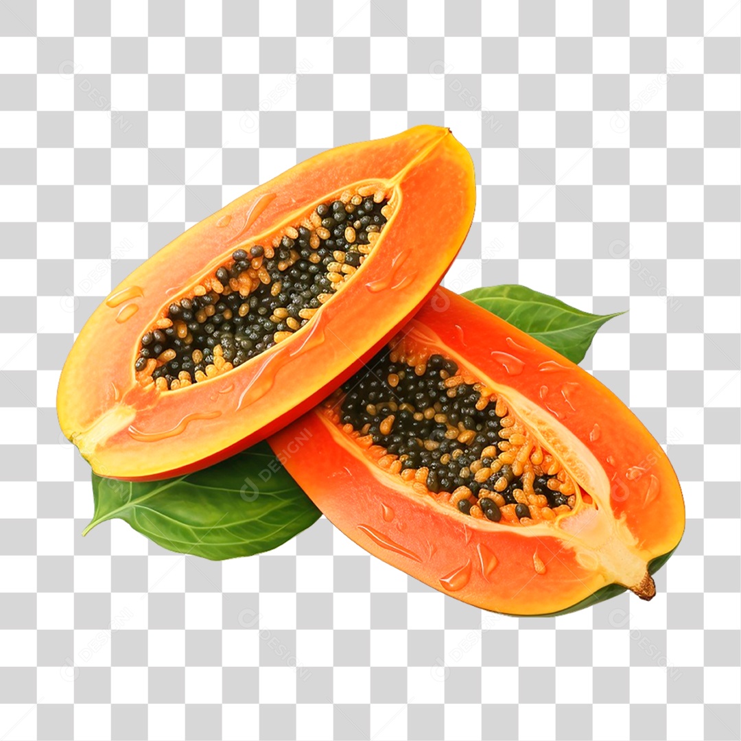 Mamão Cortado ao Meio PNG Transparente