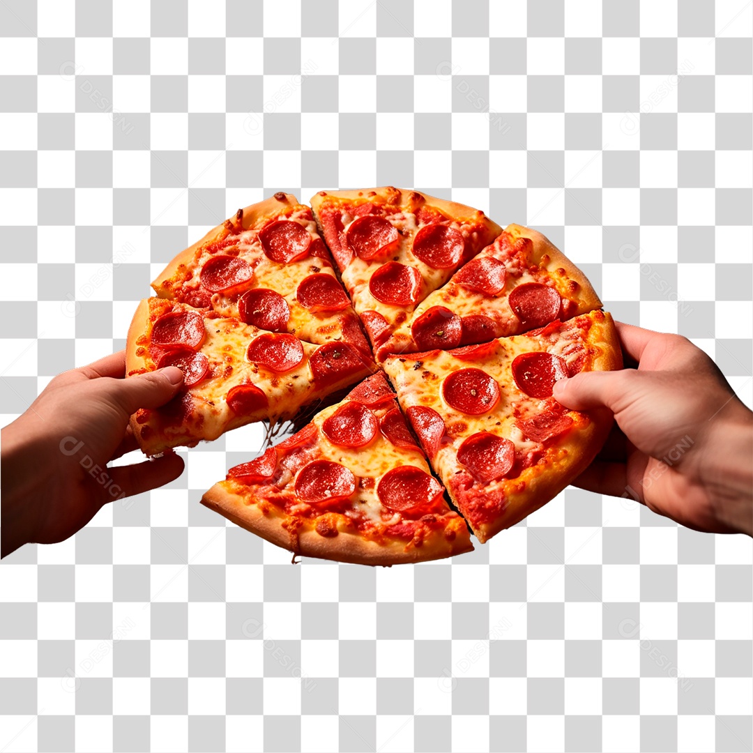 Mãos Segurando Fatia de Pizza PNG Transparente