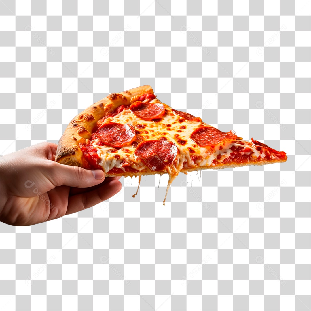 Mão Segurando Fatia de Pizza PNG Transparente