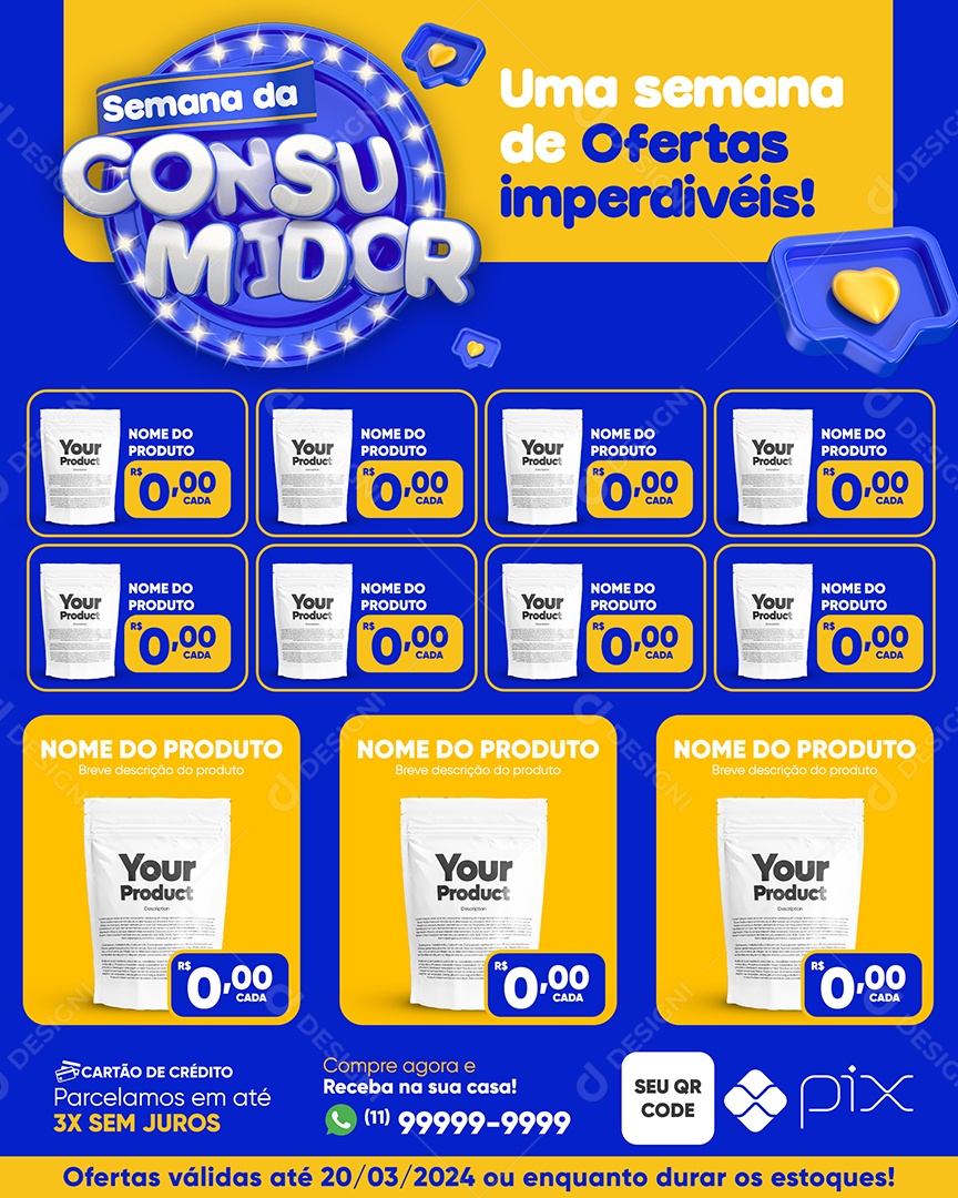 Semana da Consumidor Encarte Supermercado Uma semana de ofertas Social Media PSD Editável